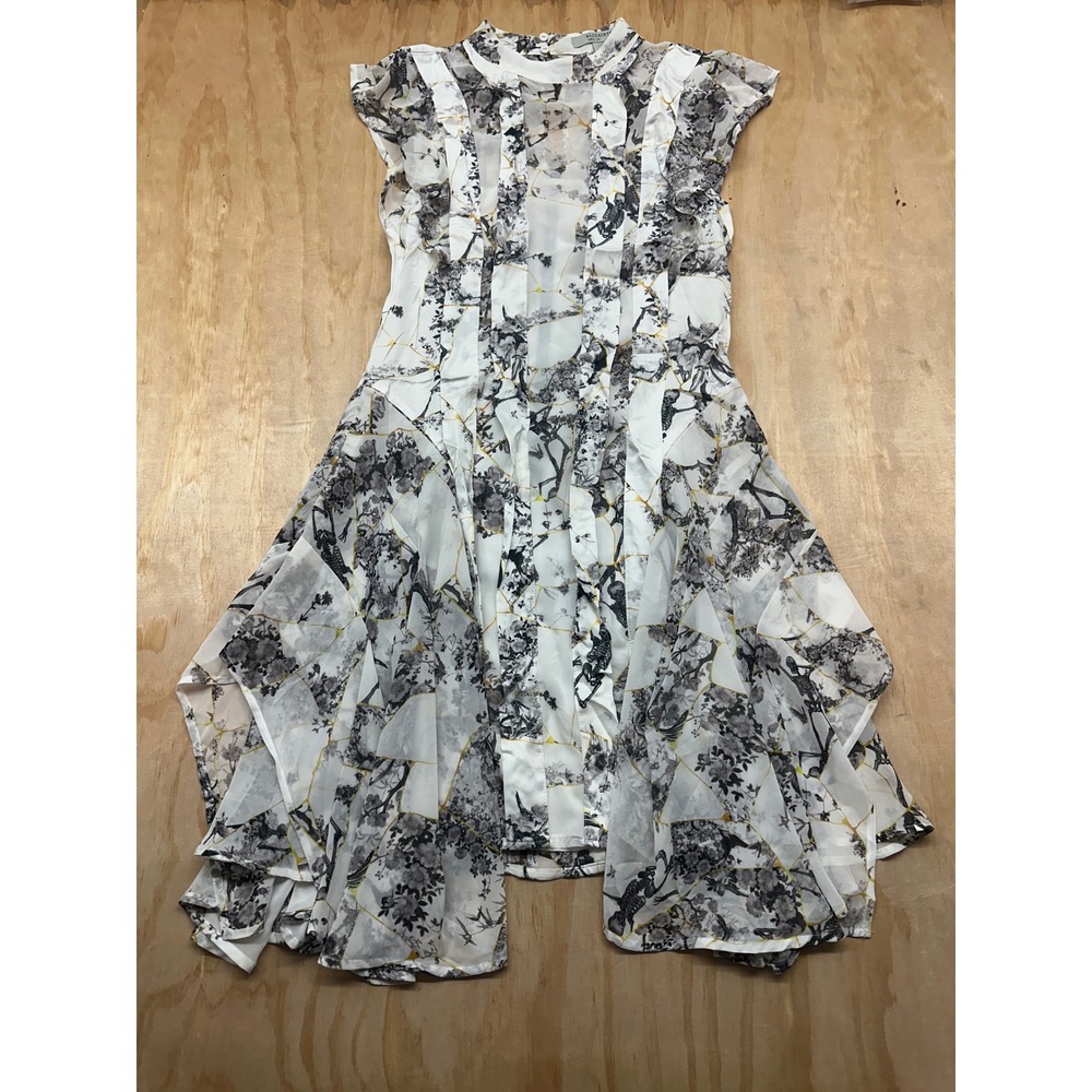 AllSaints Floral Skeleton Print Ruffle Mini Dress White Black US 2